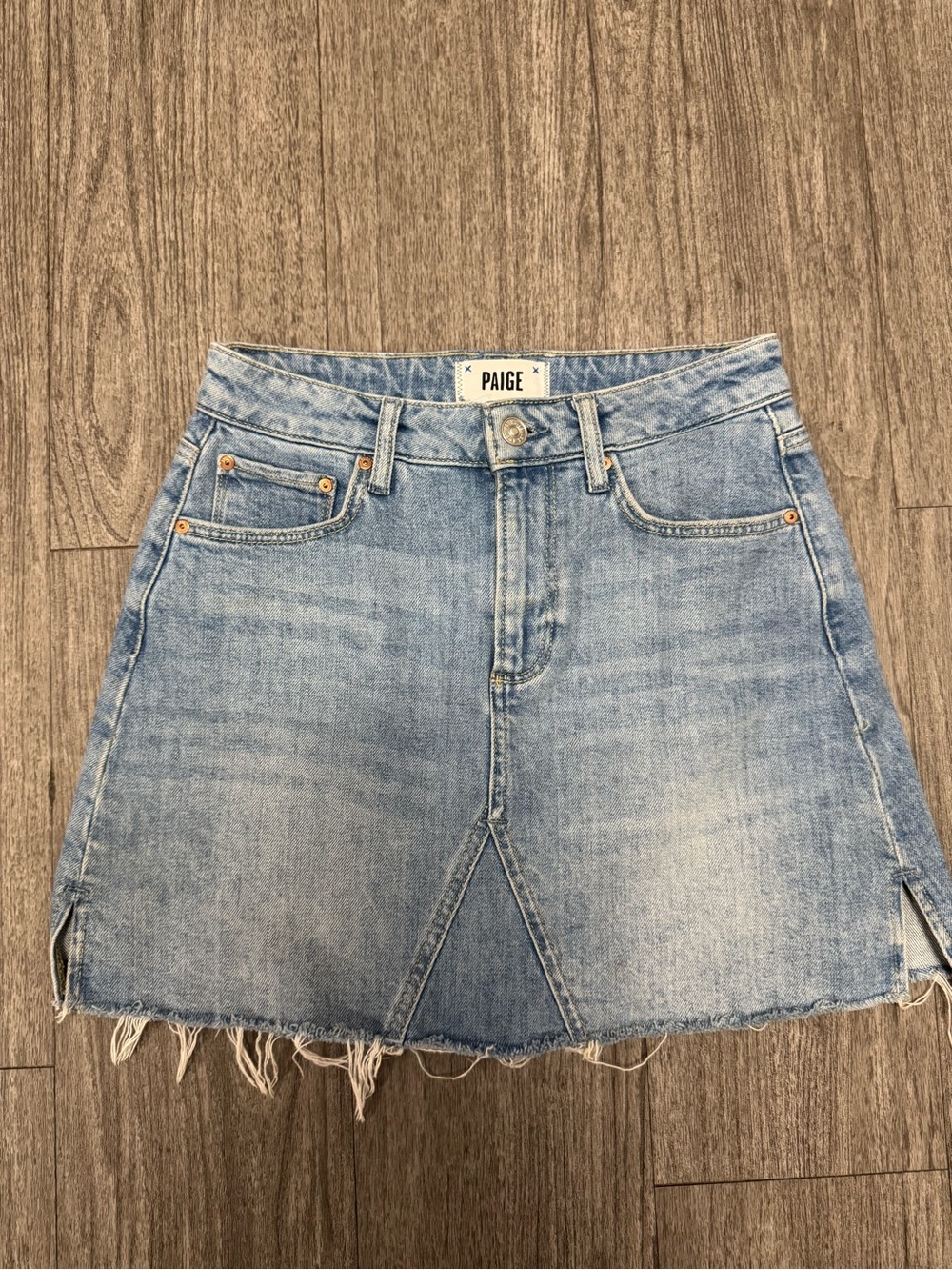 PAIGE Light Wash Denim Mini Skirt